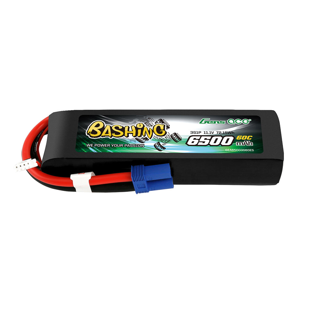 Gens ace 6500mAh 11.1V 60C 3S1P Lipo Battery Pack with EC5-Bashing Series