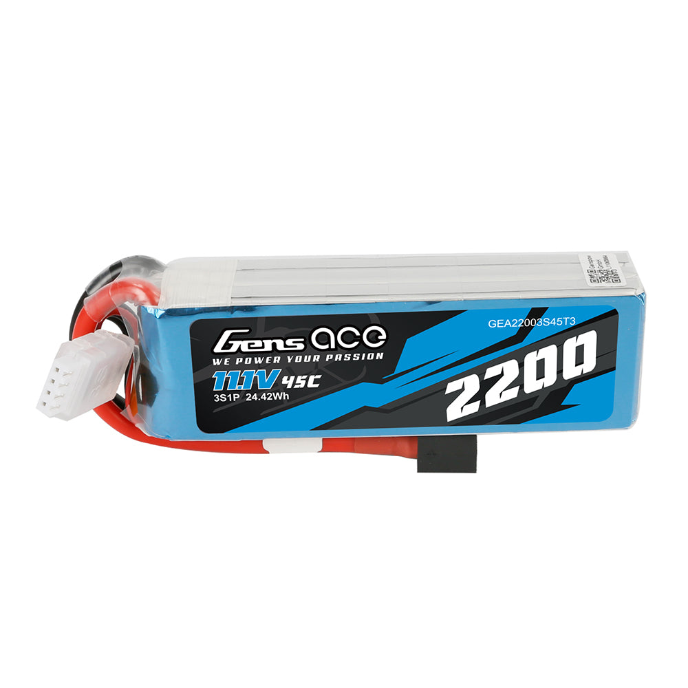 Gens ace 2200mAh 11.1V 45C 3S1P Lipo Battery Pack with EC3/XT60/T-plug