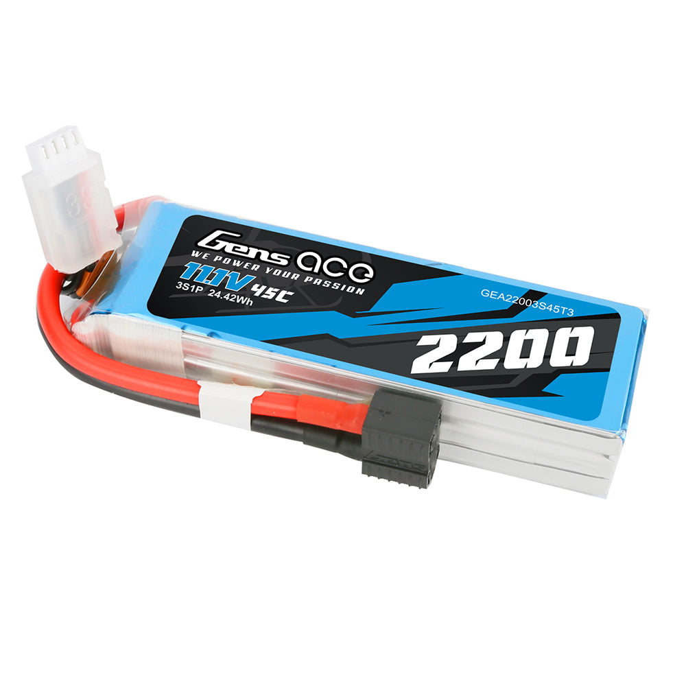 Gens ace 2200mAh 11.1V 45C 3S1P Lipo Battery Pack with EC3/XT60/T-plug