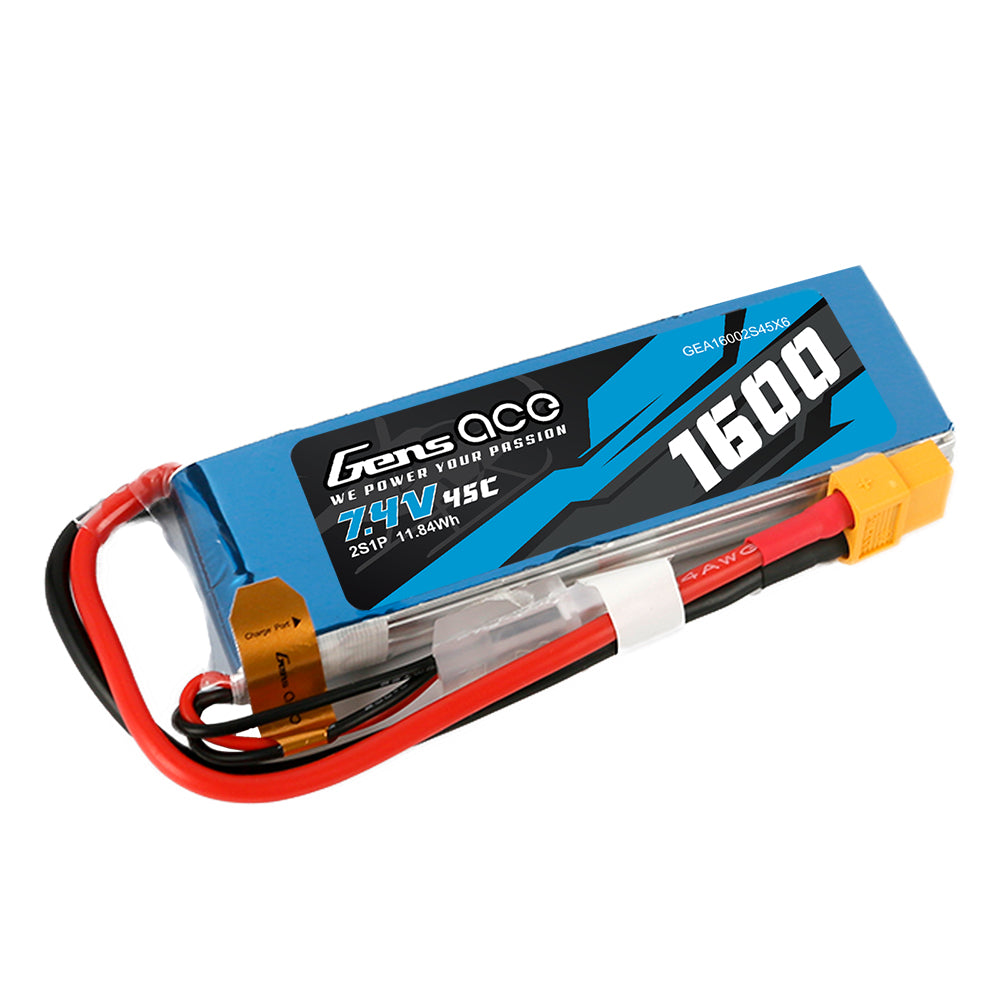 Gens ace 1600mAh 7.4V 45C 2S1P Lipo Battery Pack with XT60 Plug