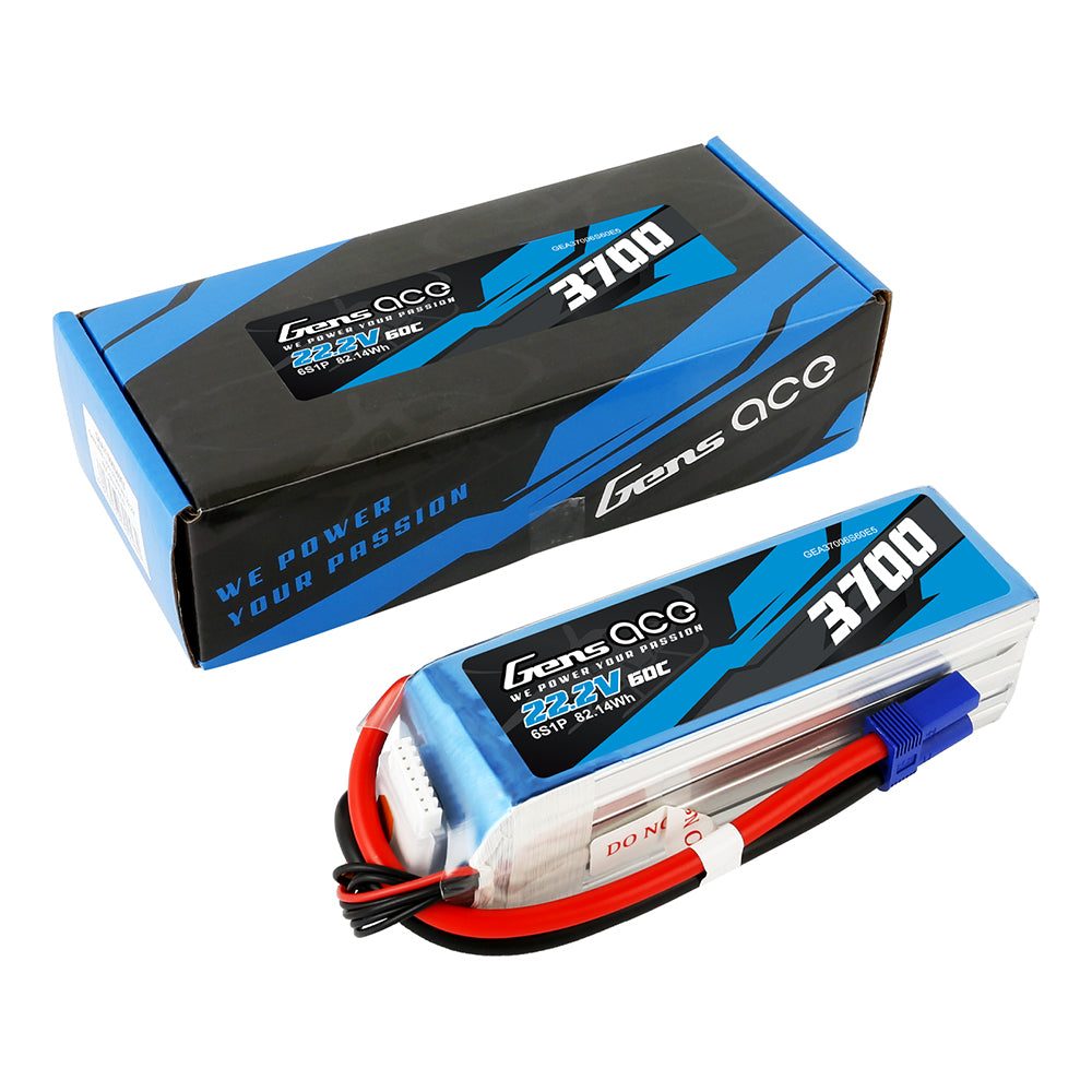 Gens ace 3700mAh 22.2V 60C 6S1P Lipo Battery Pack with EC5 Plug