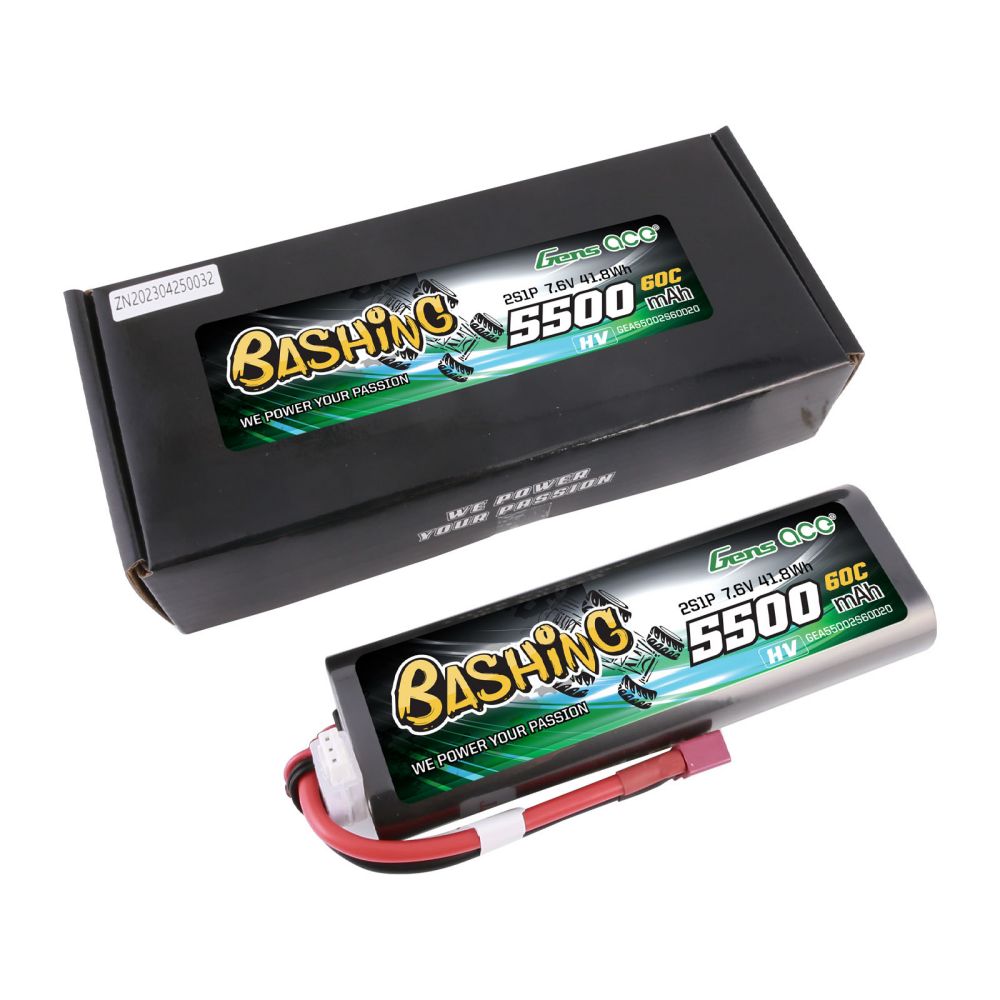 Gens ace 5500mAh 2S 7.6V 60C HardCase RC 20# car Lipo battery pack with T-plug