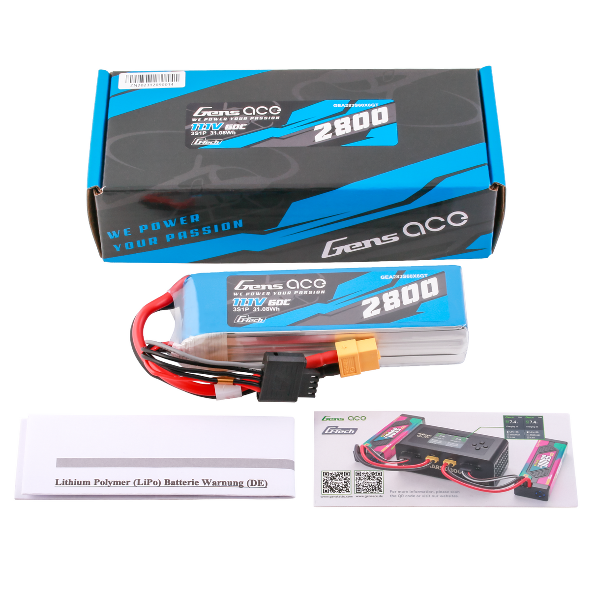 Gens ace G-Tech Soaring 2800mAh 11.1V 60C 3S1P LiPo Battery Pack with XT60 Plug