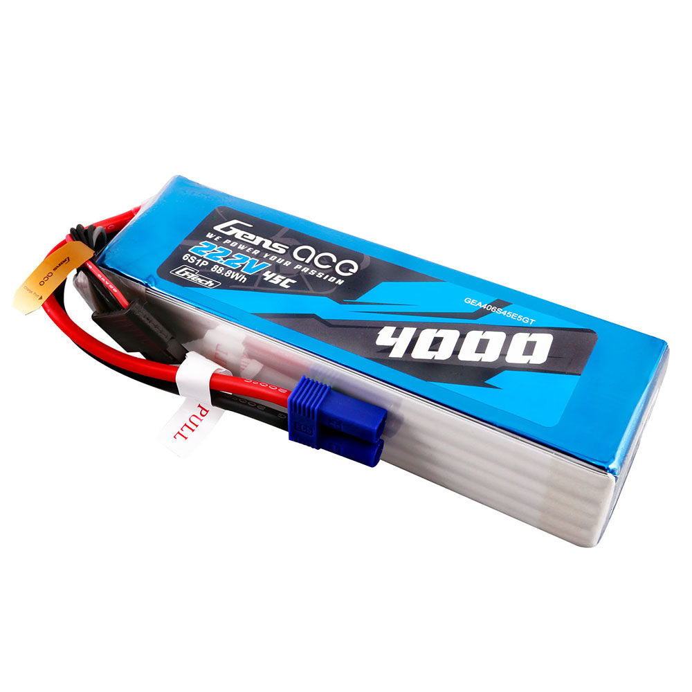 Gens ace G-Tech 4000mAh 22.2V 45C 6S1P Lipo Battery Pack with EC5 plug