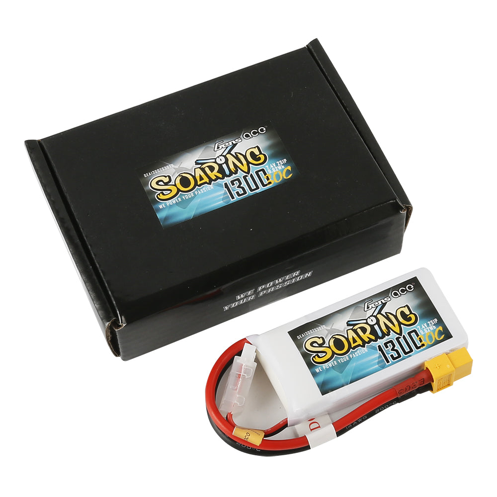 Gens ace Soaring 1300mAh 7.4V 30C 2S1P Lipo Battery Pack with XT60 plug