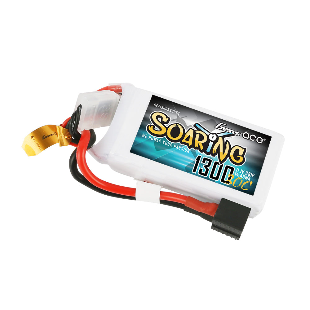 Gens ace Soaring 1300mAh 11.1V 30C 3S1P Lipo Battery Pack with EC3/XT60/T-plug