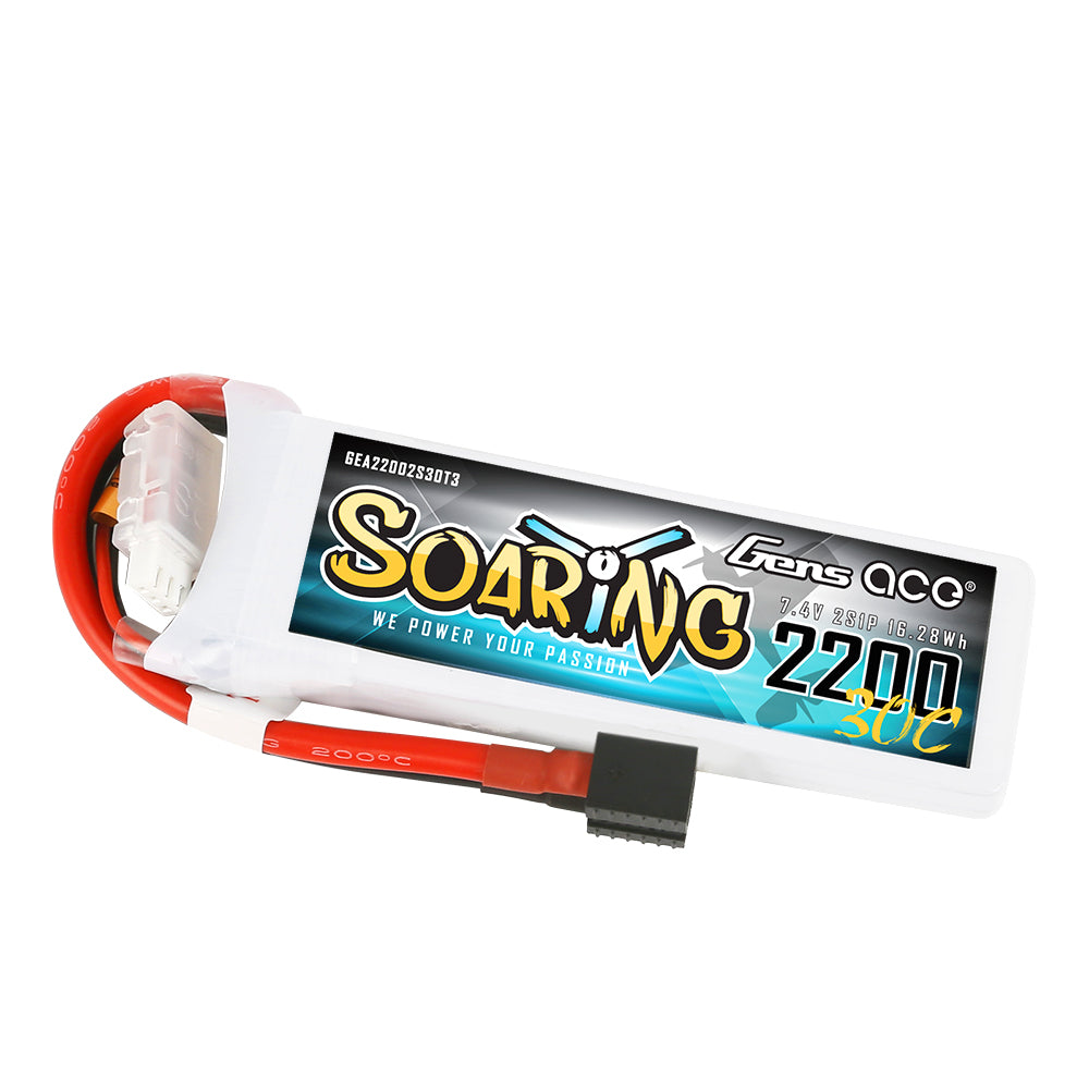 Gens ace Soaring 2200mAh 7.4V 30C 2S1P Lipo Battery Pack with EC3/XT60/T-plug