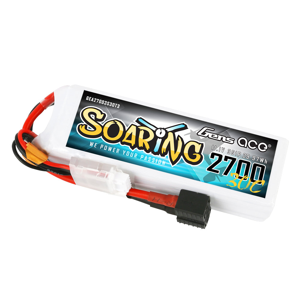 Gens ace Soaring 2700mAh 11.1V 30C 3S1P LiPo Battery Pack with EC3/XT60/T-plug