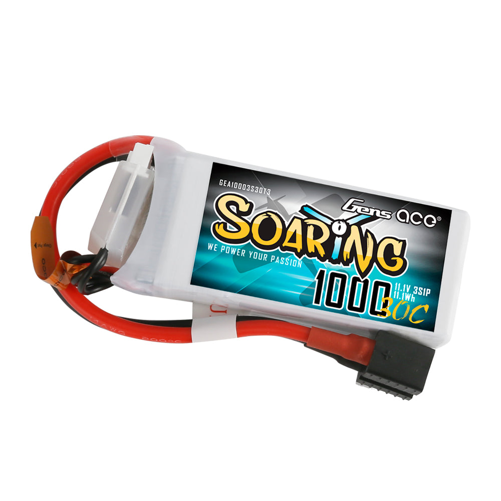 Gens ace Soaring 1000mAh 11.1V 30C 3S1P Lipo Battery Pack with EC3/XT60/T-plug