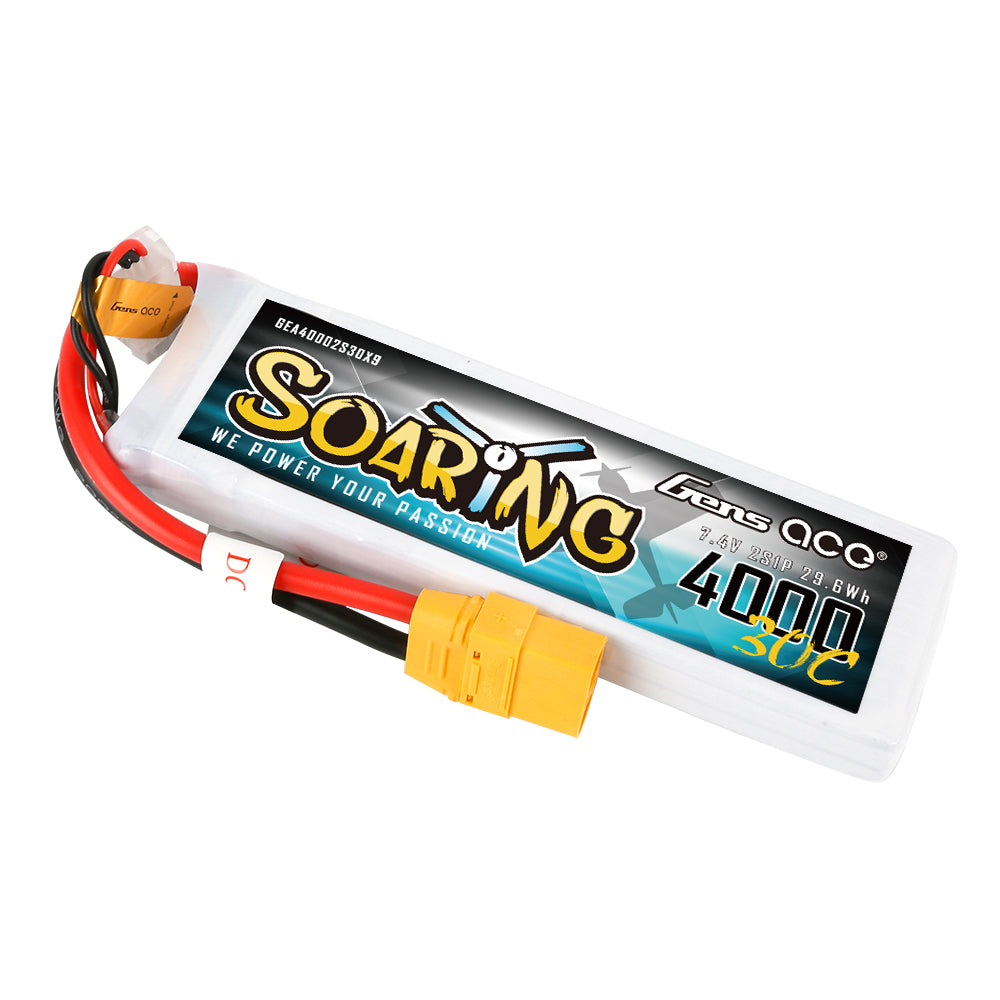 Gens ace Soaring 4000mAh 7.4V 30C 2S1P Lipo Battery Pack with XT90 plug