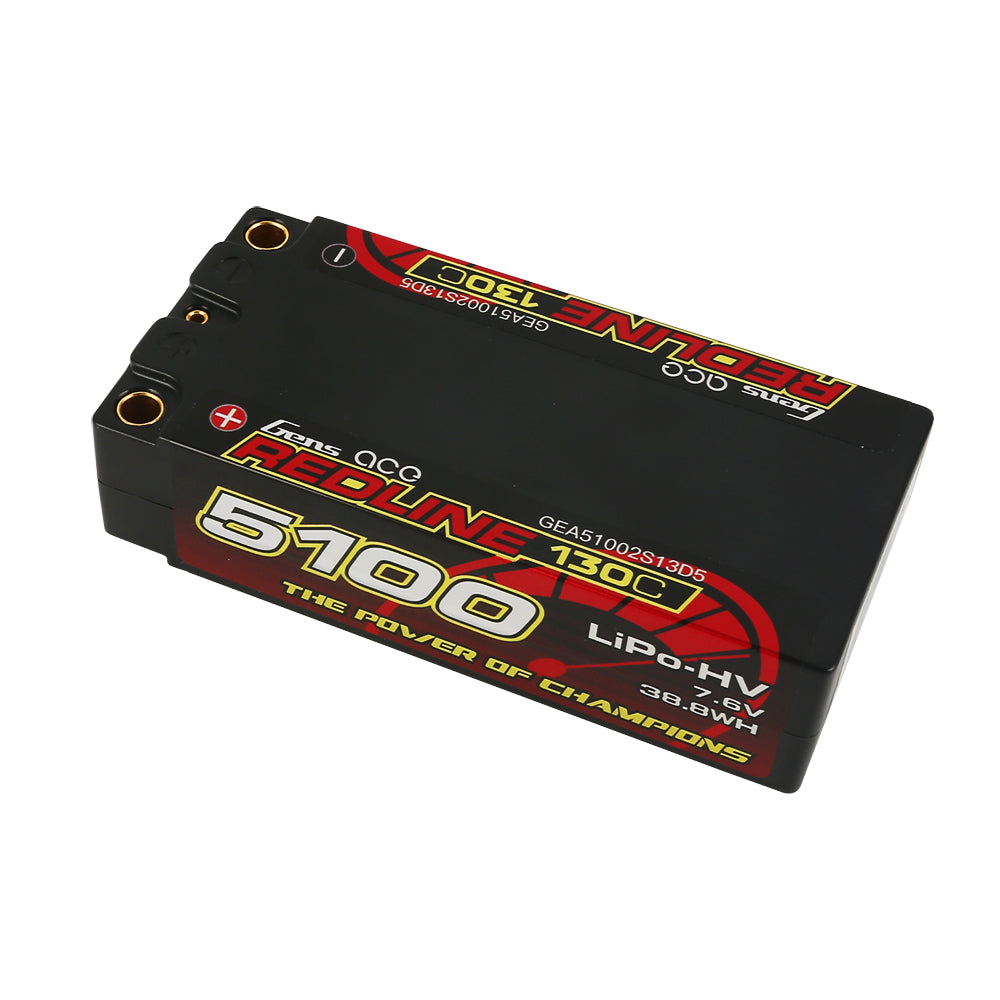 Gens ace Redline 1.0 5100mAh 2S2P 7.6V 130C HardCase 64# HV Lipo Battery