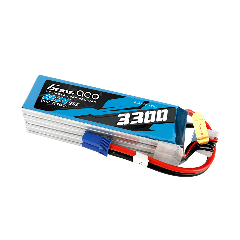 Gens ace 3300mAh 22.2V 45C 6S1P Lipo Battery Pack with EC5 Plug