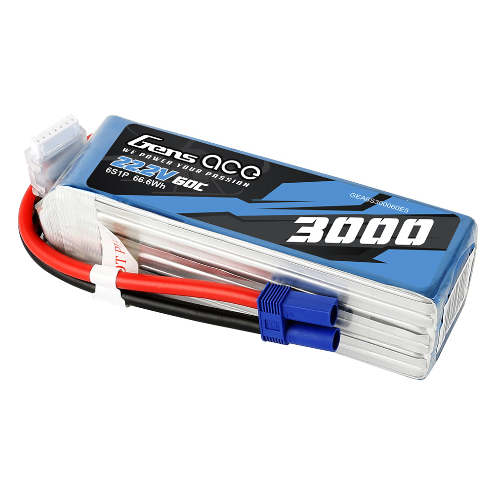 Gens ace 3000mAh 22.2V 60C 6S1P Lipo Battery Pack with EC5 plug