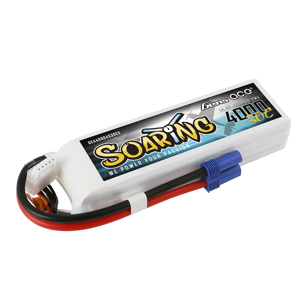 Gens ace Soaring 4000mAh 14.8V 30C 4S1P Lipo Battery Pack with EC5 plug