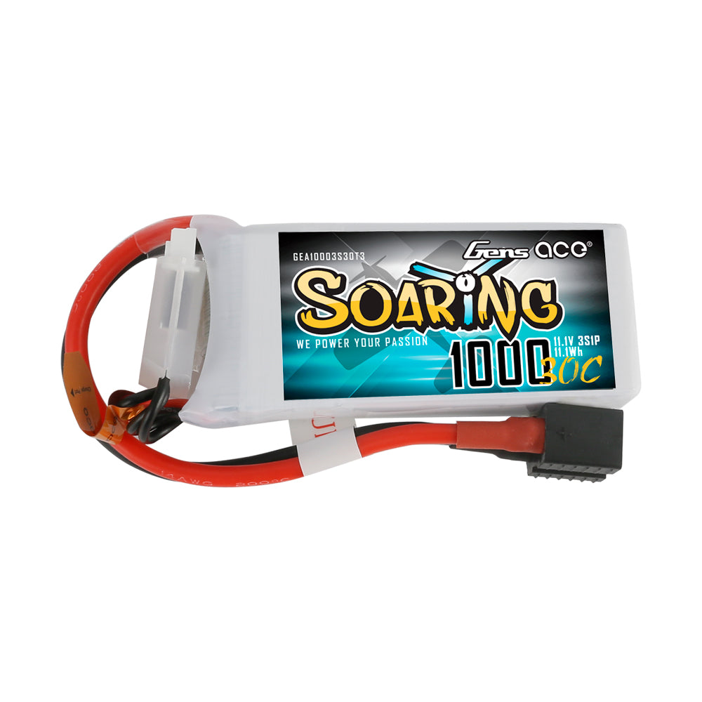 Gens ace Soaring 1000mAh 11.1V 30C 3S1P Lipo Battery Pack with EC3/XT60/T-plug