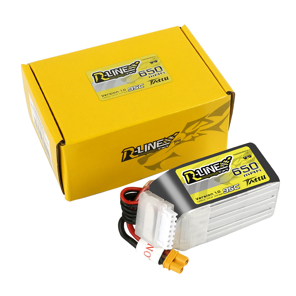 Tattu R-Line 650mAh 95C 22.2V 6S1P Lipo Battery Pack with XT30U-F Plug