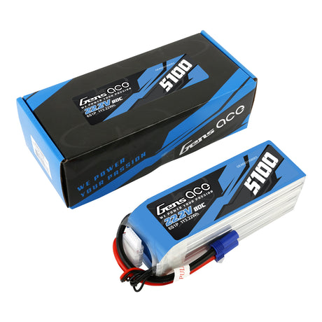 Gens ace 5100mAh 80C 22.2V 6S1P Lipo Battery Pack with EC5 plug