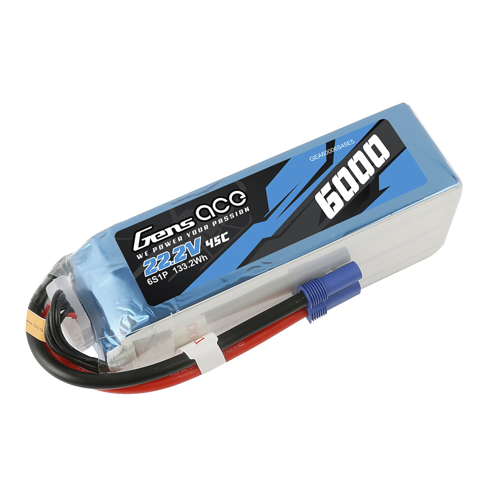 Gens ace 6S 6000mAh 22.2V 45C Lipo Battery with EC5 Plug