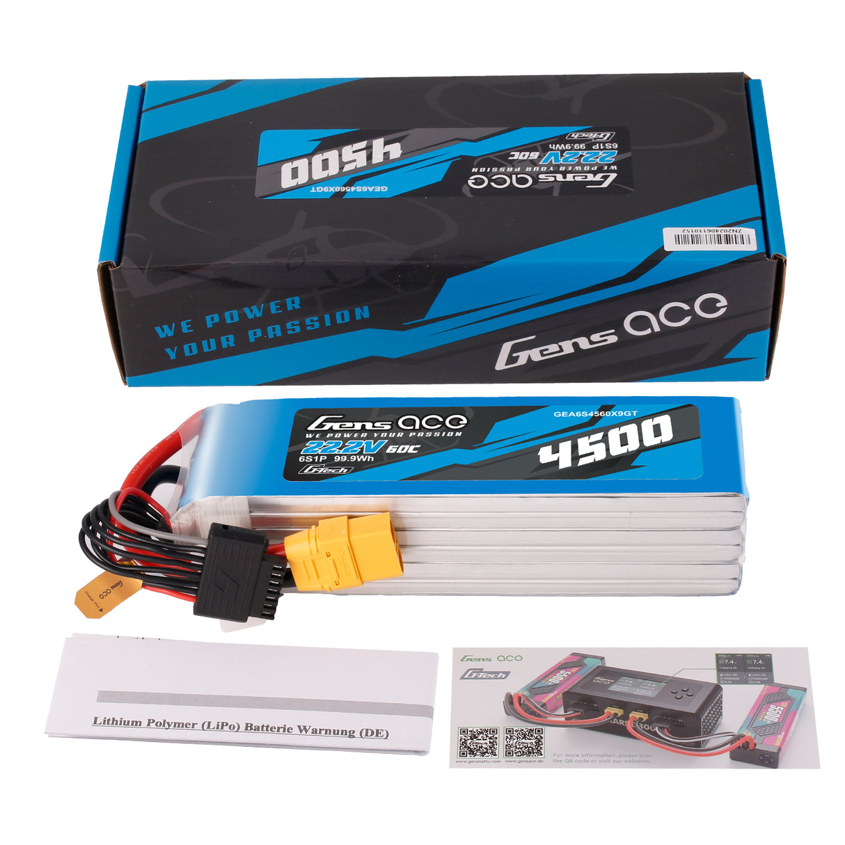 Gens Ace G-Tech 4500mAh 22.2V 60C 6S1P XT90 LIPO Battery Pack