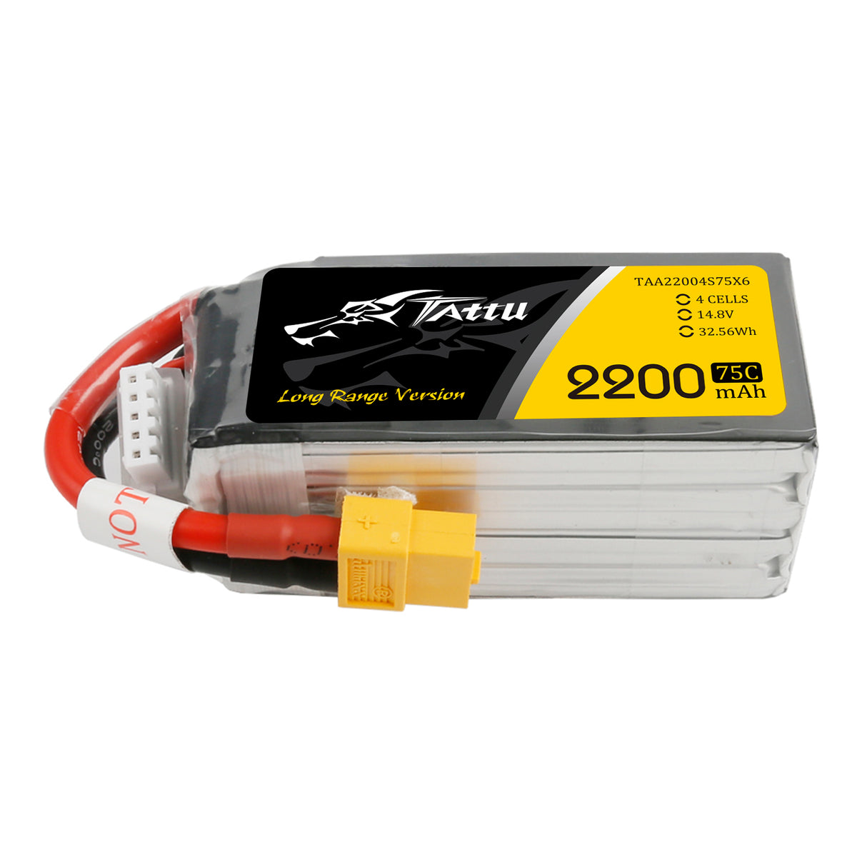 TATTU 2200mAh 14.8V 75C 4S1P Lipo Battery Pack with XT60 Long range version