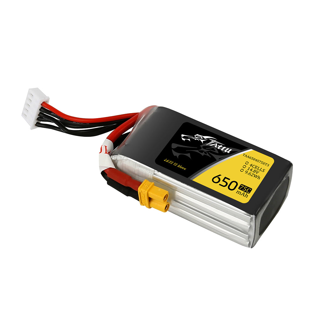 Tattu 650mAh 4S1P 75C 14.8V Lipo Battery Pack with XT30 plug