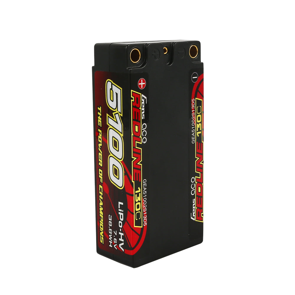 Gens ace Redline 1.0 5100mAh 2S2P 7.6V 130C HardCase 64# HV Lipo Battery