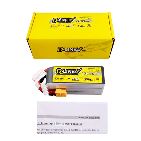 Tattu R-Line 22.2V 1700mAh 6S 95C Lipo Battery with XT60 Plug