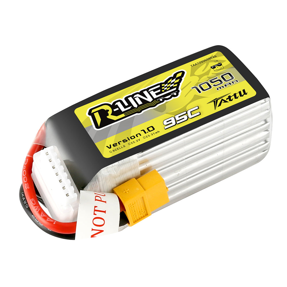 Tattu R-Line 1050mAh 95C 22.2V 6S1P Lipo Battery Pack with XT60 Plug