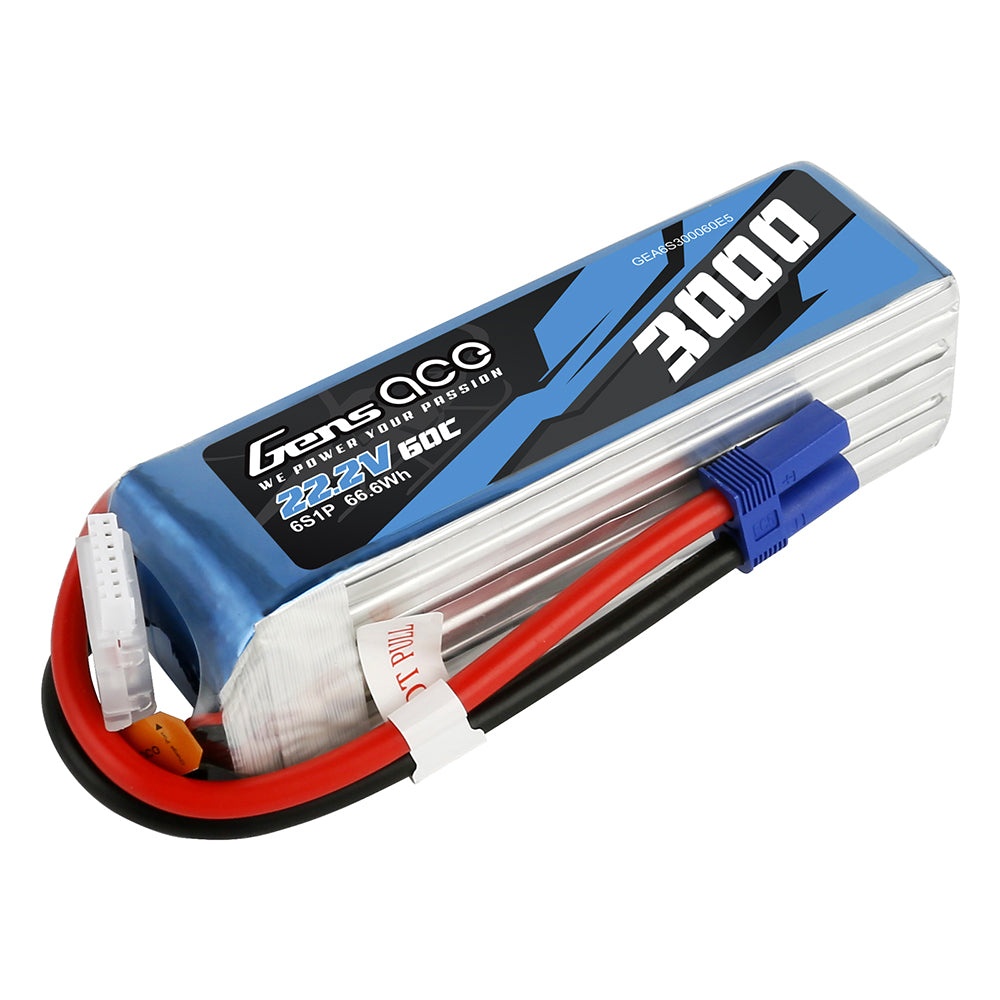 Gens ace 3000mAh 22.2V 60C 6S1P Lipo Battery Pack with EC5 plug