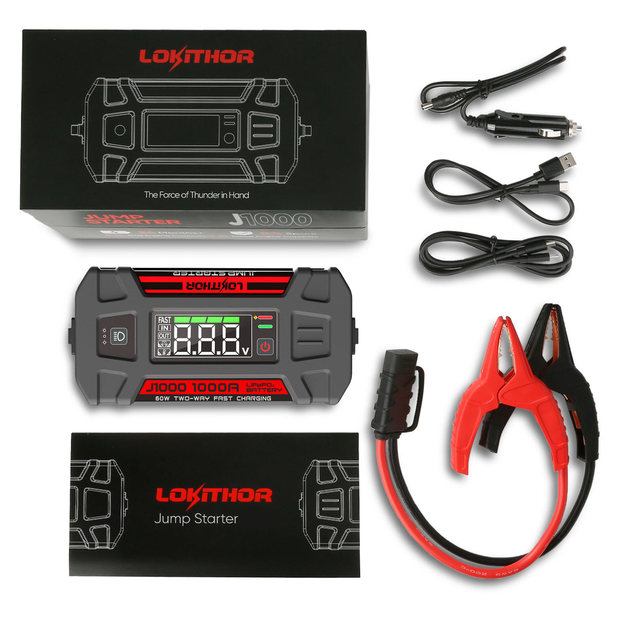 Lokithor 1000A 12V 26Wh Lithium Jump Starter 4S LiFePO? Type-C PD60W Two-way fast charging