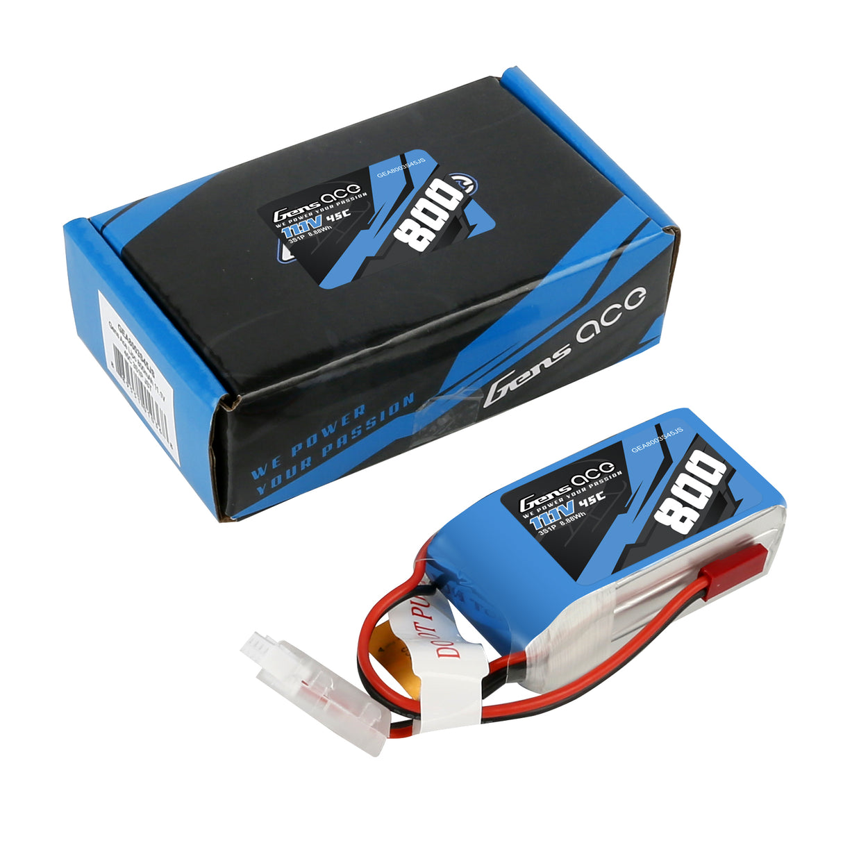 GENS ACE Lipo 800mAh 11.1V 45C 3S1P Lipo Battery Pack JST