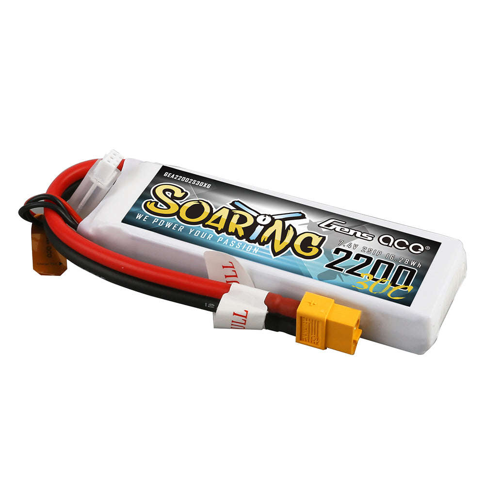 Gens ace Soaring 2200mAh 7.4V 30C 2S1P Lipo Battery Pack with XT60 Plug