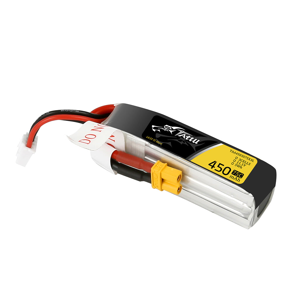 Tattu 450mAh 11.1V 75C 3S1P Lipo Battery Pack with XT30 PLUG - Long Size for H Frame