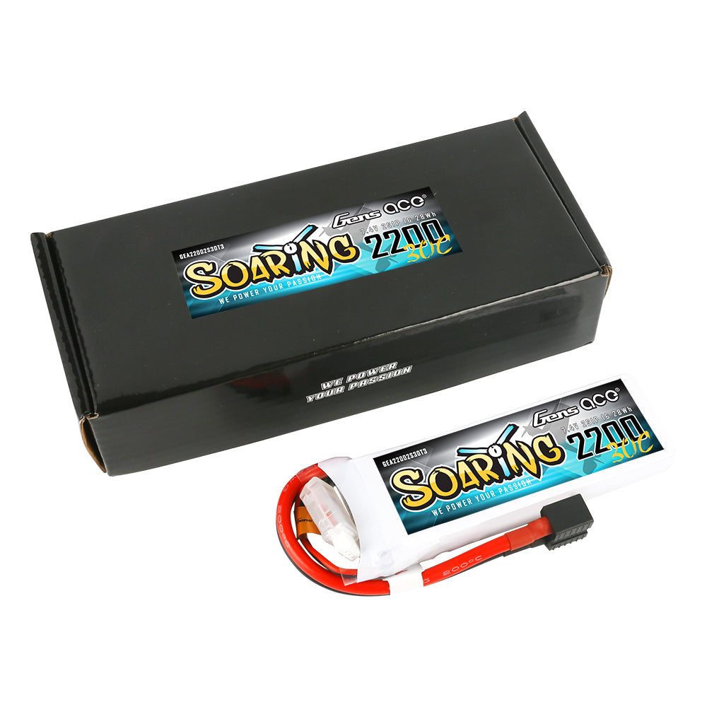 Gens ace Soaring 2200mAh 7.4V 30C 2S1P Lipo Battery Pack with EC3/XT60/T-plug