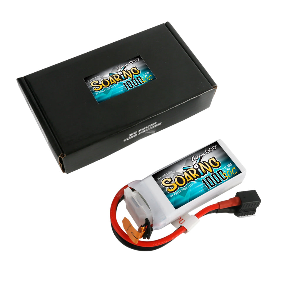 Gens ace Soaring 1000mAh 11.1V 30C 3S1P Lipo Battery Pack with EC3/XT60/T-plug