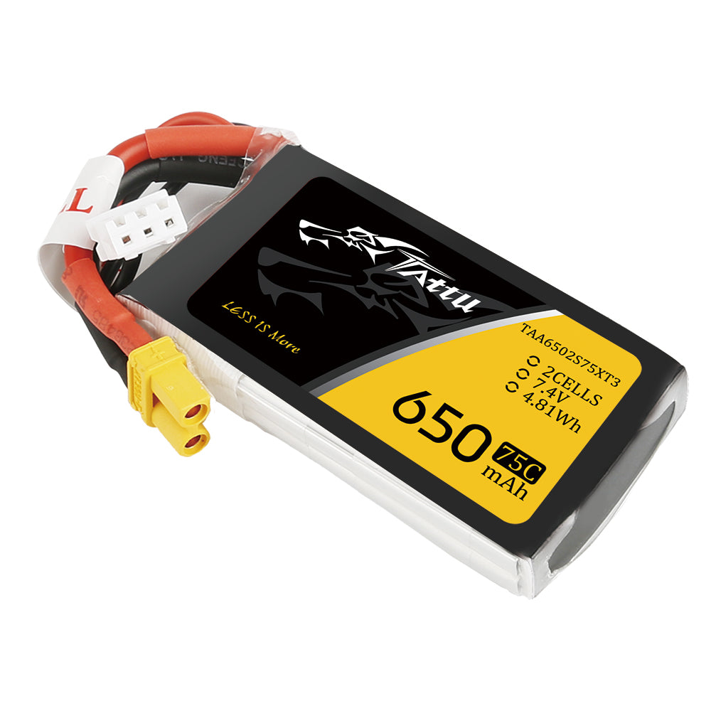 Tattu 650mAh 2S1P 75C 7.4V Lipo Battery Pack with XT30 plug