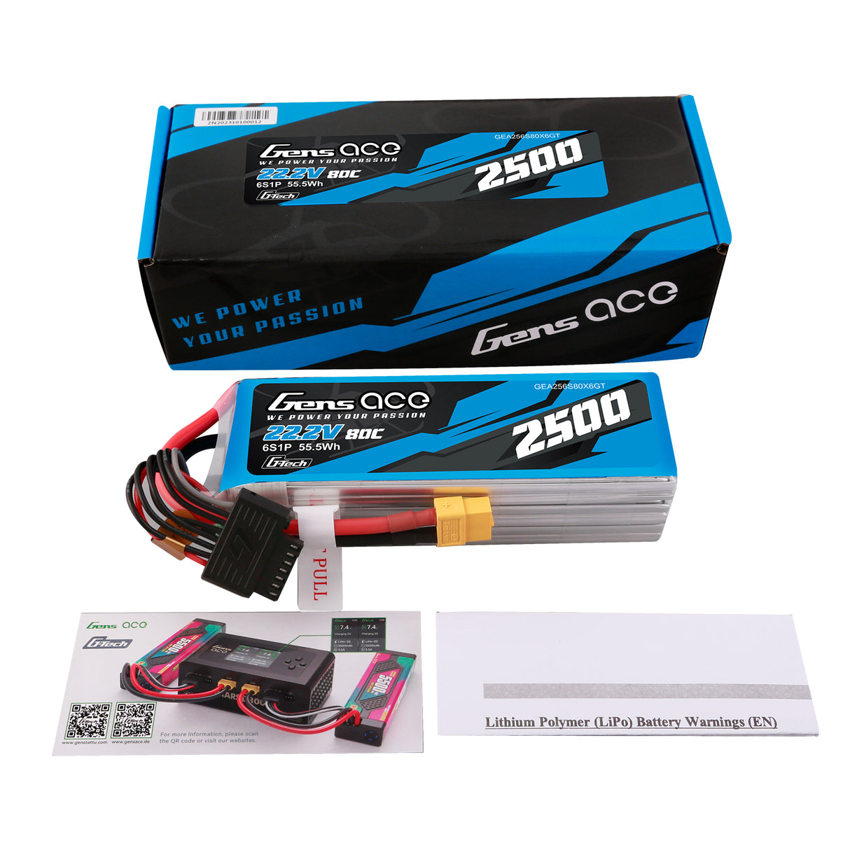 Gens ace G-Tech 2500mAh 22.2V 80C 6S1P Lipo Battery Pack with XT60 plug