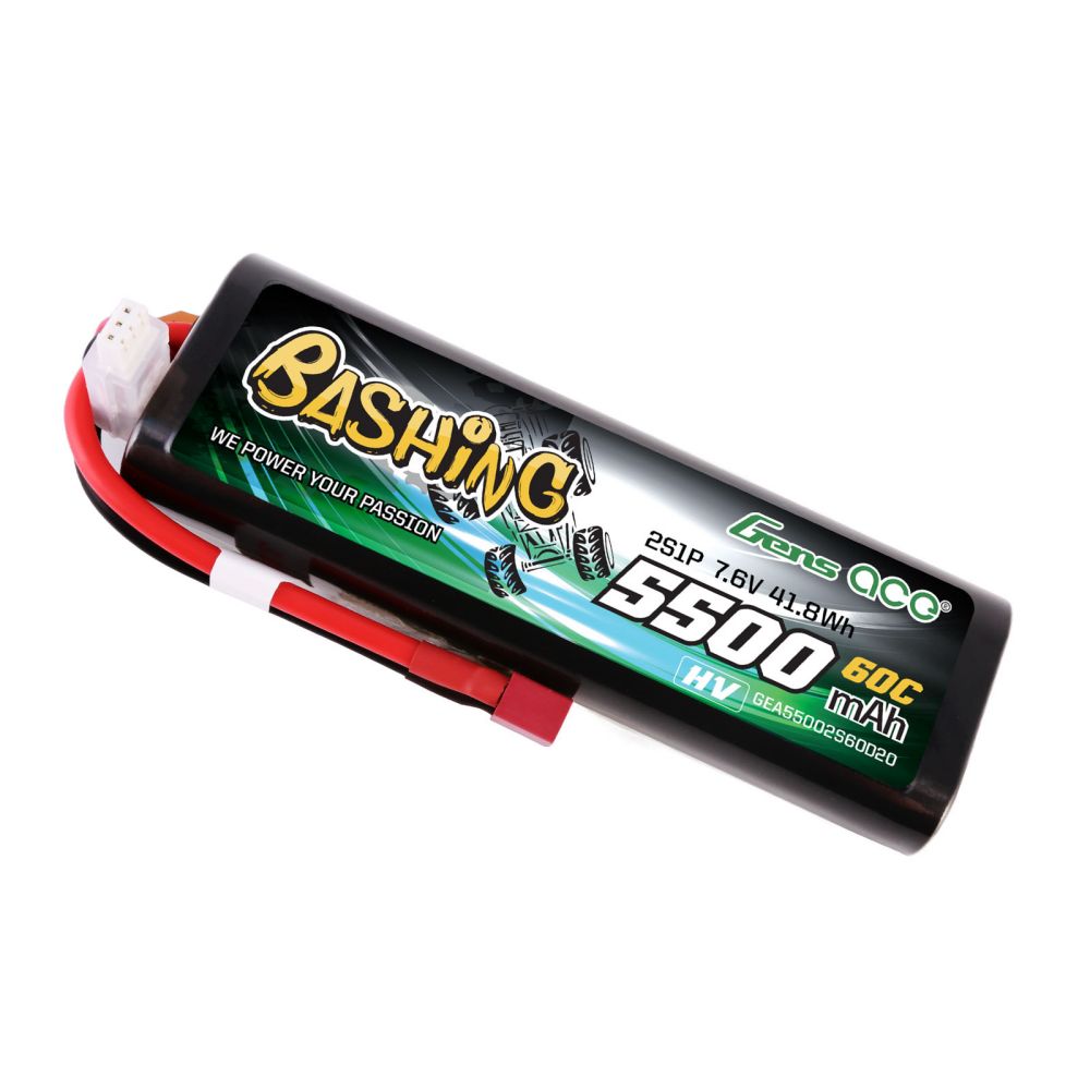 Gens ace 5500mAh 2S 7.6V 60C HardCase RC 20# car Lipo battery pack with T-plug