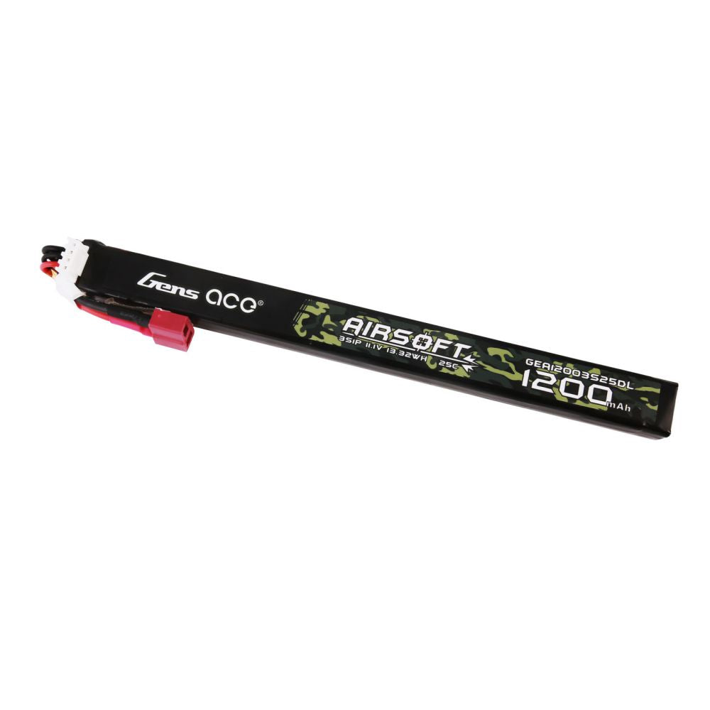 Gens Ace 25C 1200mAh 3S1P 11.1V Airsoft Gun Lipo Battery with T Plug Long size