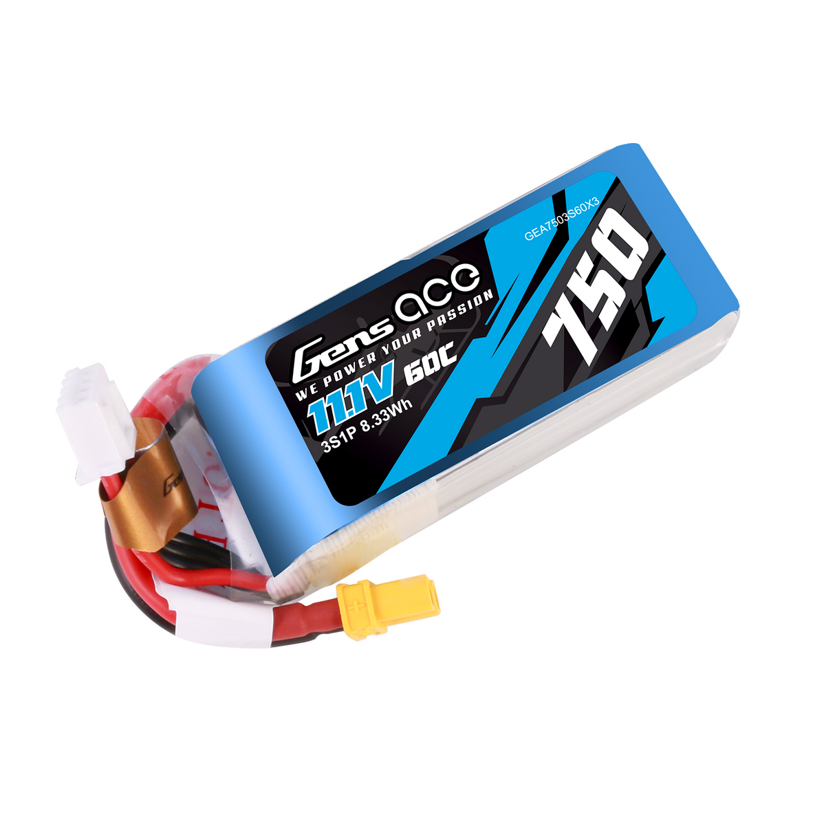 GENS ACE 750MAH 11.1V 60C 3S1P LIPO BATTERY PACK WITH XT30