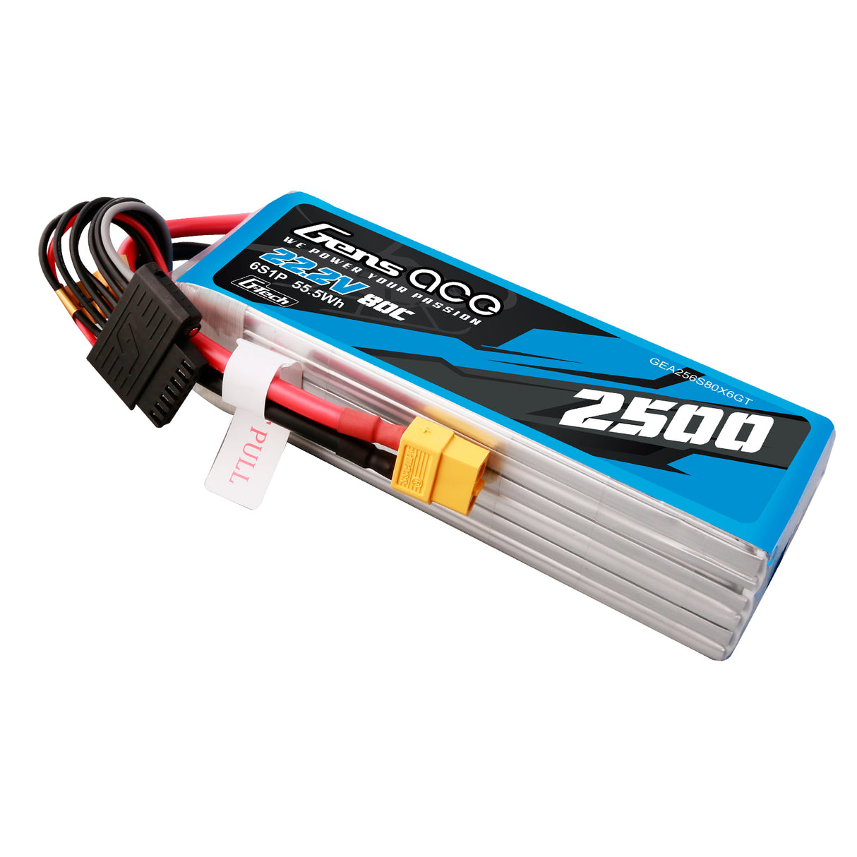 Gens ace G-Tech 2500mAh 22.2V 80C 6S1P Lipo Battery Pack with XT60 plug