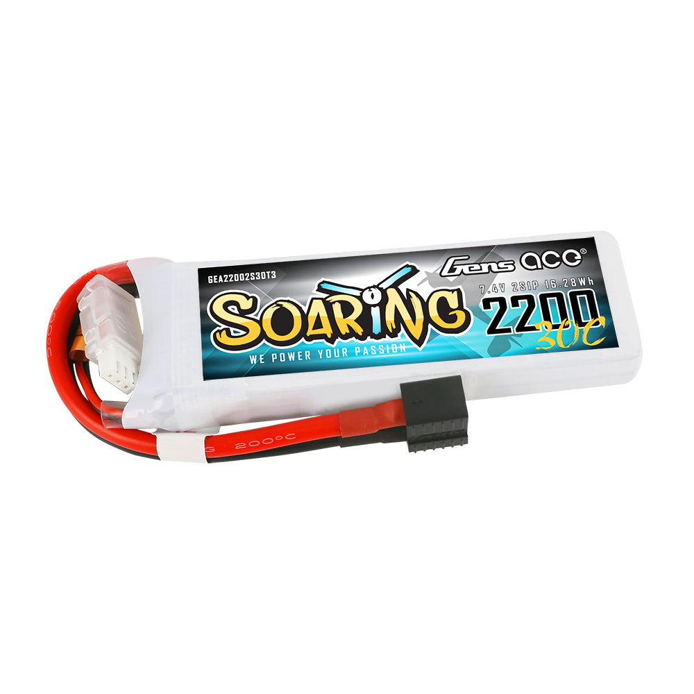 Gens ace Soaring 2200mAh 7.4V 30C 2S1P Lipo Battery Pack with EC3/XT60/T-plug