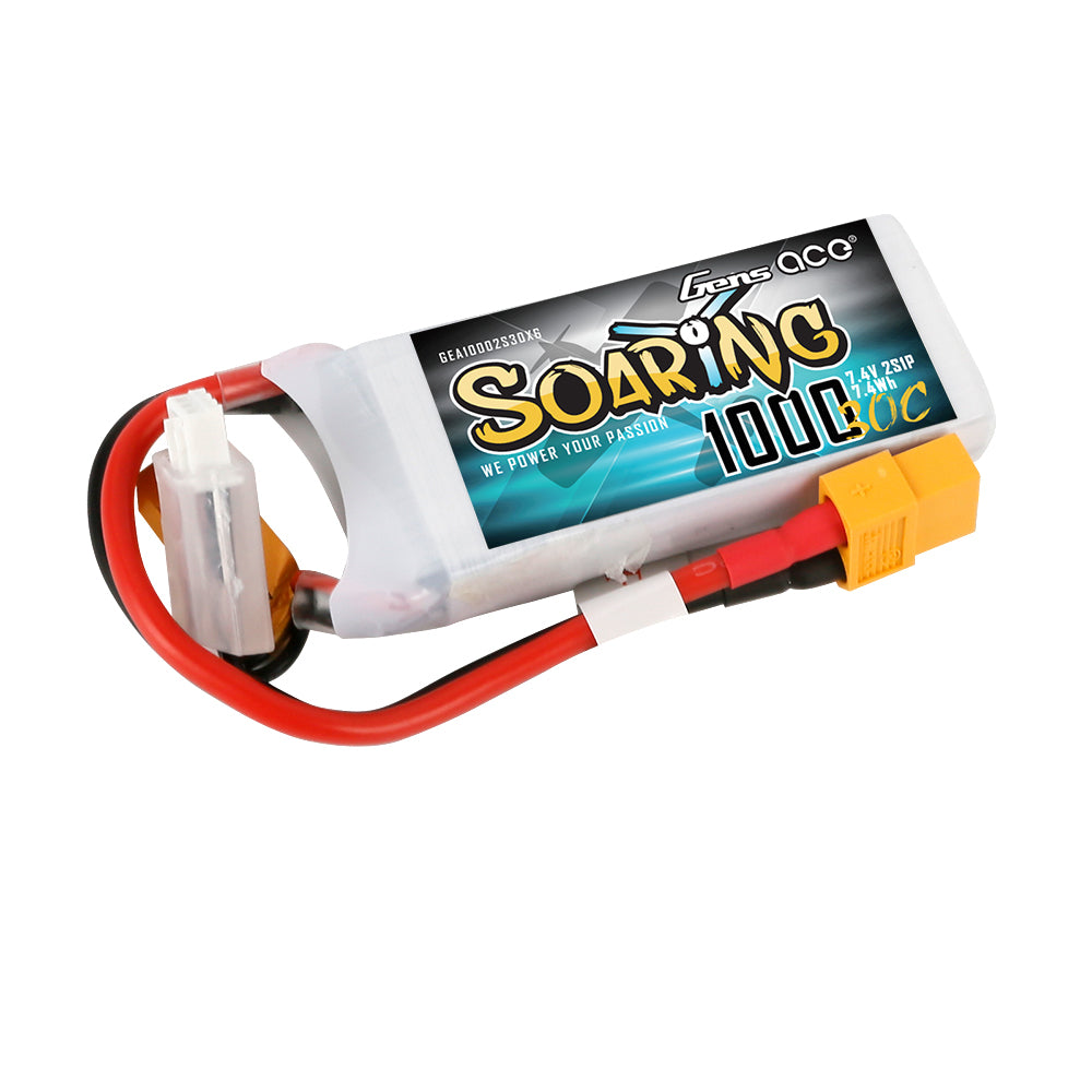 Gens ace Soaring 1000mAh 7.4V 30C 2S1P Lipo Battery Pack with XT60 Plug