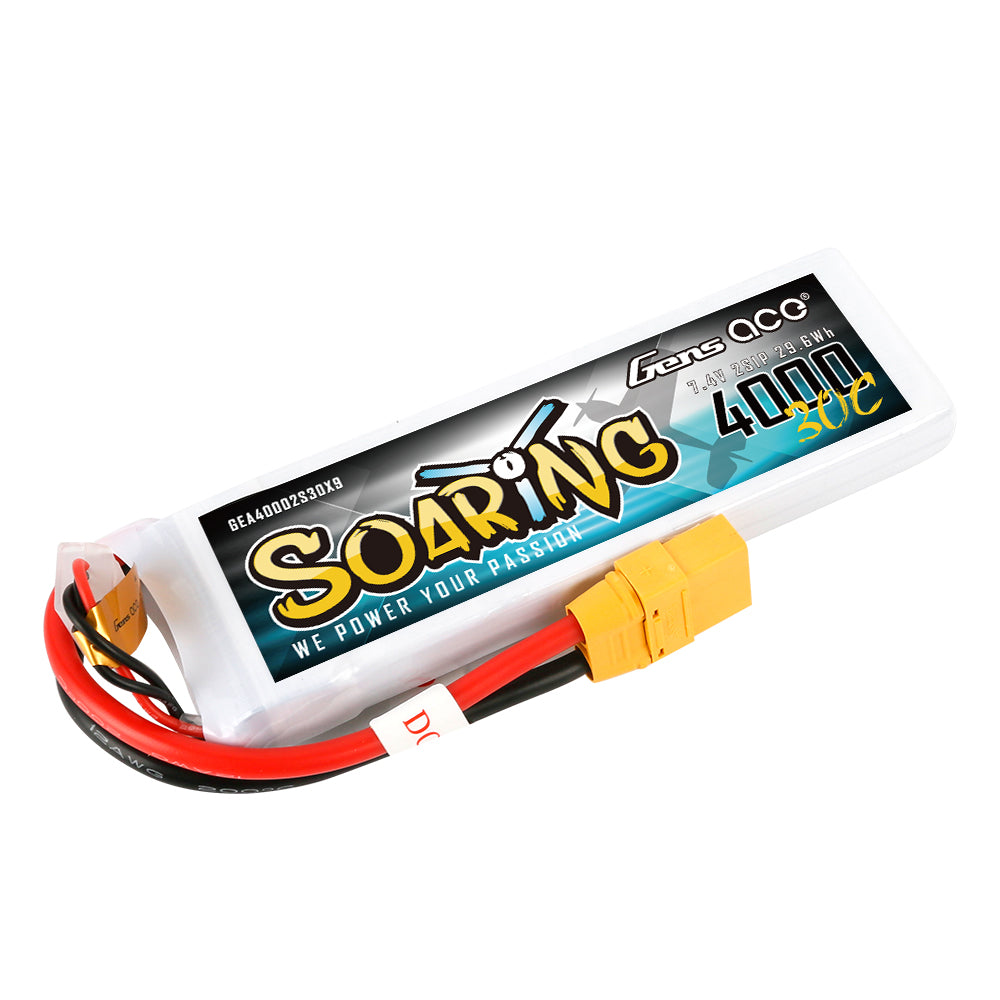 Gens ace Soaring 4000mAh 7.4V 30C 2S1P Lipo Battery Pack with XT90 plug