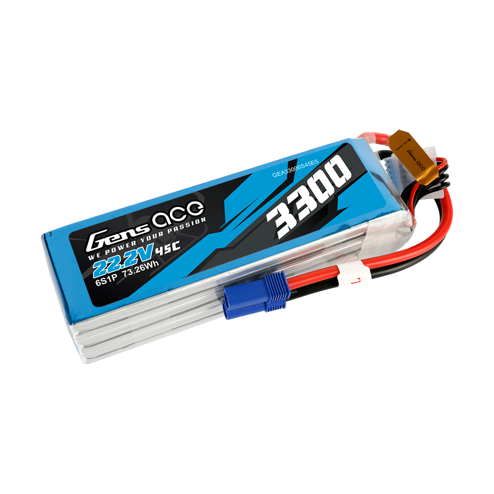 Gens ace 3300mAh 22.2V 45C 6S1P Lipo Battery Pack with EC5 Plug