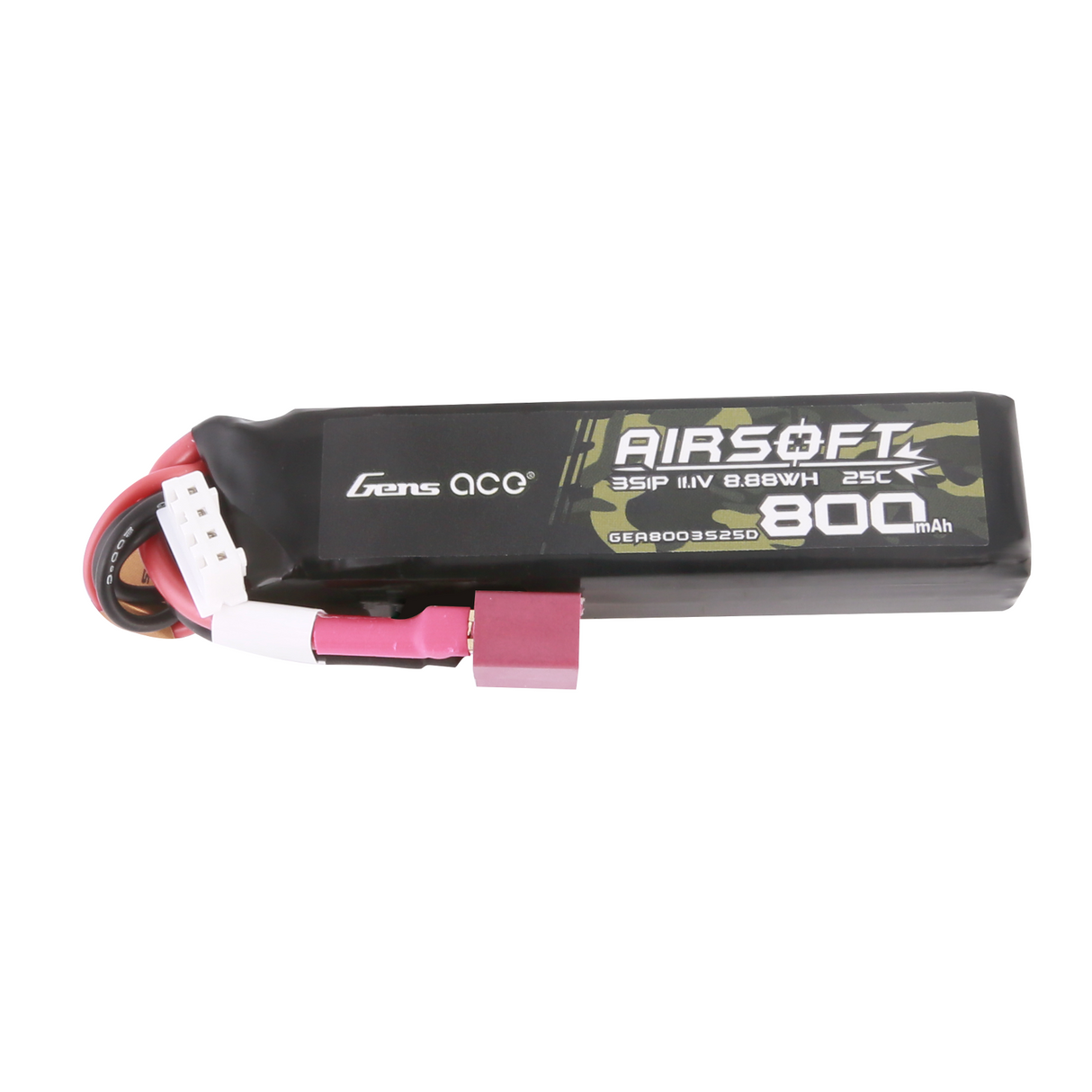 Gens Ace Lipo 800MAH 11.1V 25C 3S1P Airsoft Gun Lipo Battery with T (Deans) Plug