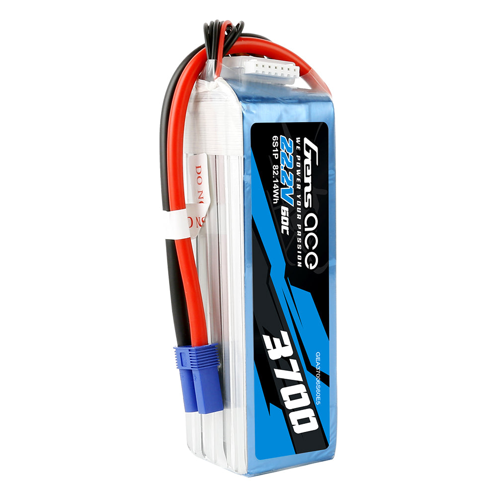 Gens ace 3700mAh 22.2V 60C 6S1P Lipo Battery Pack with EC5 Plug