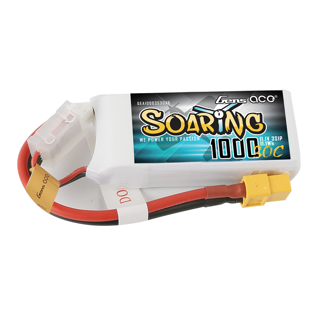 Gens ace Soaring 1000mAh 11.1V 30C 3S1P Lipo Battery Pack with XT60 Plug