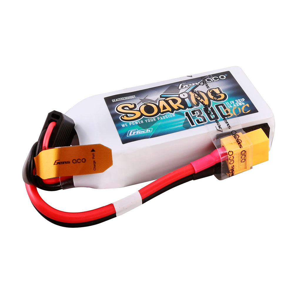 Gens ace G-Tech Soaring 1300mAh 11.1V 30C 3S1P Lipo Battery Pack with XT60 Plug