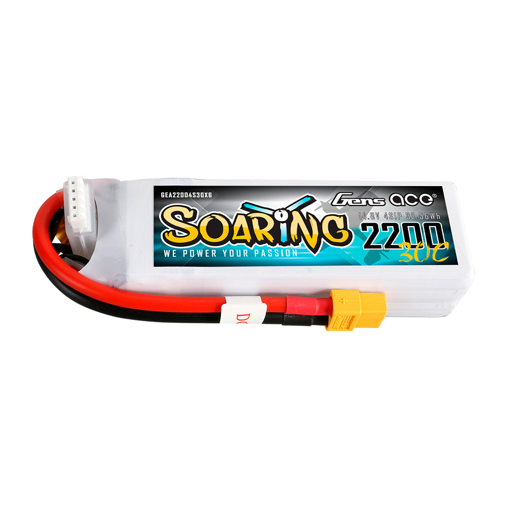 Gens ace Soaring 2200mAh 14.8V 30C 4S1P Lipo Battery Pack with XT60 plug